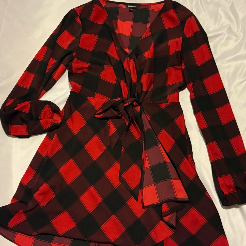 Express Red and Black Plaid Long Sleeve Fall/Winter/ Party Dress